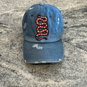 New Custom Designed Blue Distressed Baseball Cap with Snake Embroidery